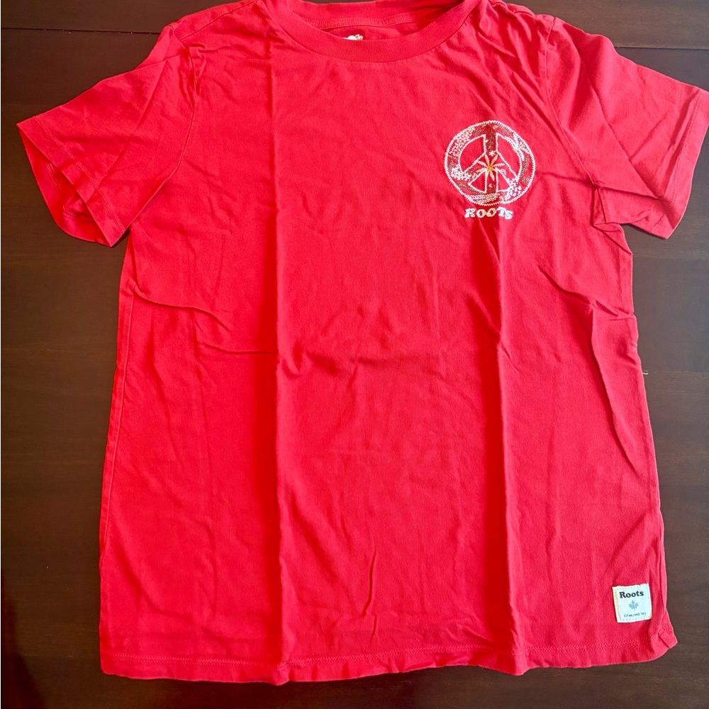 Roots Bold Red Tee with Peace Graphic